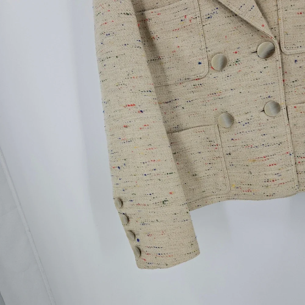 Tory Burch Confetti Twill Tweed Blazer Jacket Beige Double Breasted NWT $998 14